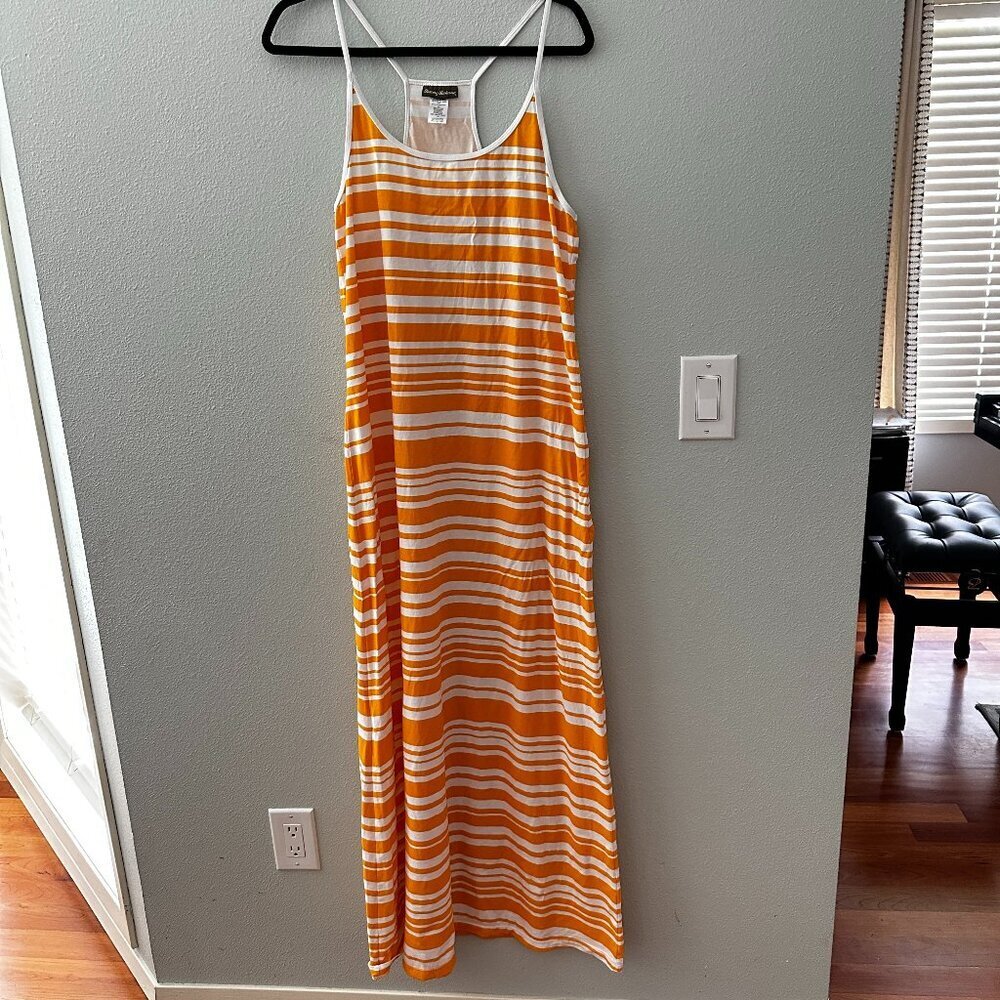 Tommy Bahama Yellow Strappy Maxi Dress Women's LARGE Stretch Knit Vacation